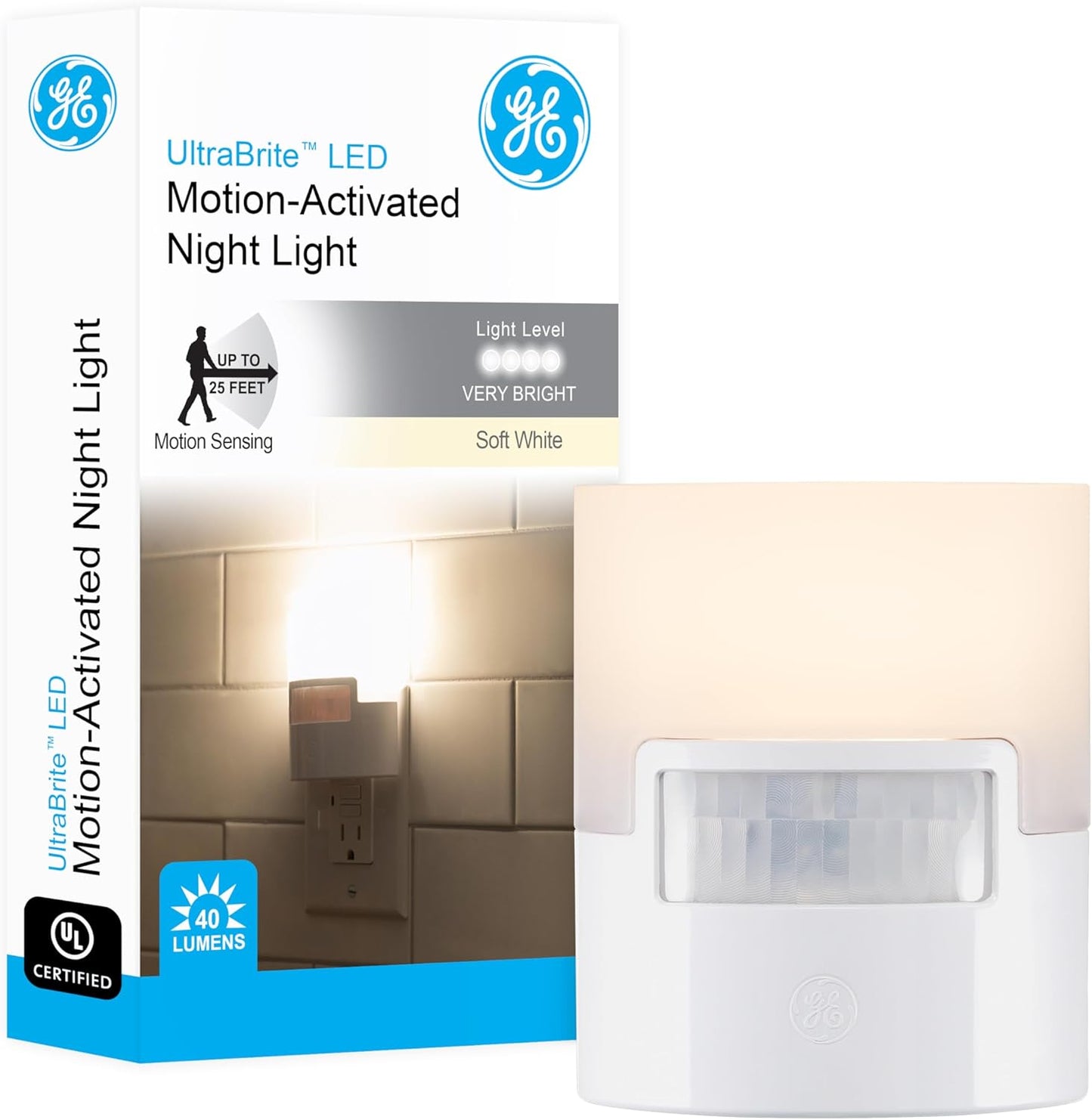 GE LED Motion Sensor Night Light, Plug into wall, 40 Lumens, Soft White, UL-Certified, Energy Efficient, Ideal Nightlight for Bedroom, Bathroom, Kitchen, Hallway, 26140, Bronze, 1 Pack