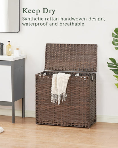 SETVSON Laundry Hamper with Lid Laundry Basket 132 L (35 Gal) Wicker Clothes Hamper, Handwoven Rattan Hamper with Handles and 4 Removable Liner Bags, 6 Mesh Bags for Laundry Bedroom Natural
