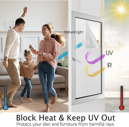 HIDBEA Frosted Window Privacy Film Heat Control UV Blocking, Static Cling Non-Adhesive Reusable Door coverings for Bathroom Home Office (Frosted 17.5 Inch x 6.5 Feet)