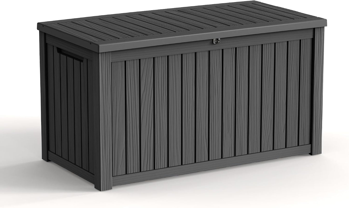 320 Gallon Waterproof Outdoor Storage Box, UV Resistant Resin Deck Box with Hydraulic Rod for Reinforced Stability, Perfect for Patio, Garden, and Pool（Black，320 Gallon）