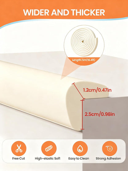 16.4FT L-Shape Baby Corner Protector Guards, Pre-Taped, 0.47''Thick | Edge Safety Bumpers for Furniture & Sharp Table Corners, with 10 Corners, Waterproof Soft Foam Adhesive Guard Cushion, White