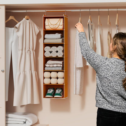 MAX Houser 6 Tier Shelf Hanging Closet Organizer, Closet Hanging Shelf with 2 Sturdy Hooks for Storage, Foldable (Grey)