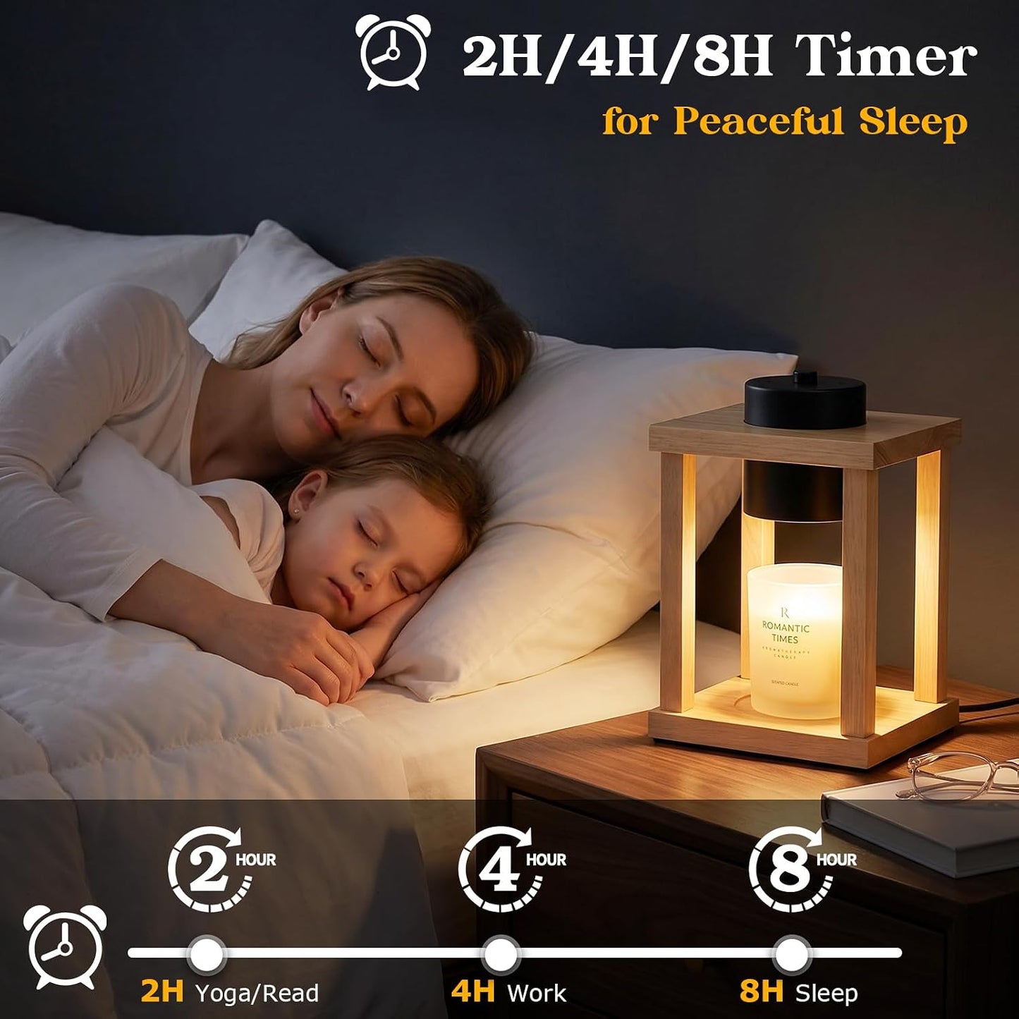 Candle Warmer Lamp Wood with Timer, Dimmable Electric Candle Lamp Warmer for Jar Candles, 2*35 Watt Bulb, Mothers Day Birthday Gifts for Women Men, Decorative Wooden Candle Lamp for Bedroom Home Decor