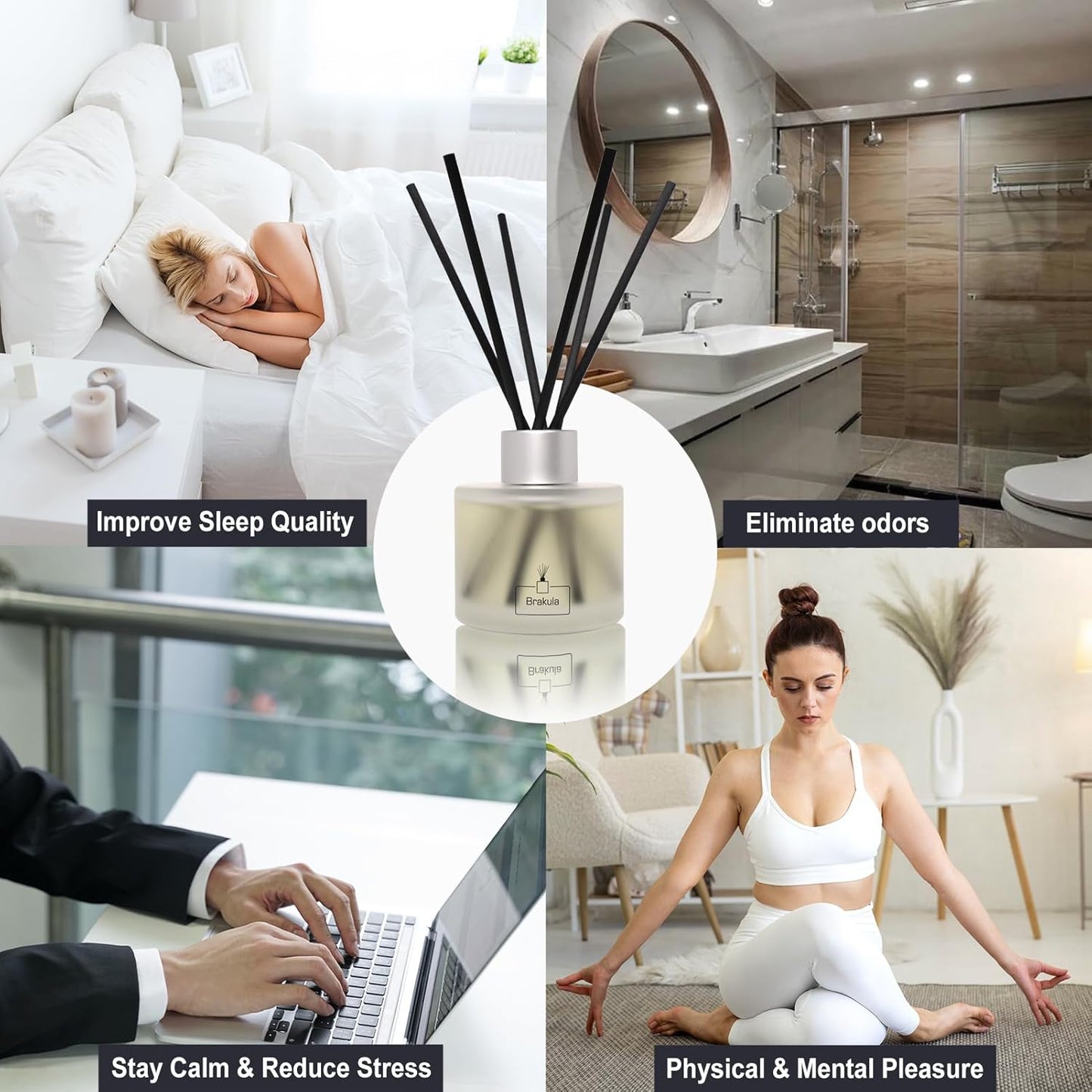 Brakula Reed Diffuser Set- Eucalyptus & Mint Scented Home Fragrance, 3.4OZ(100ml) x 2, Essential Oil Diffuser for Living Room, Bathroom & Guest Rooms