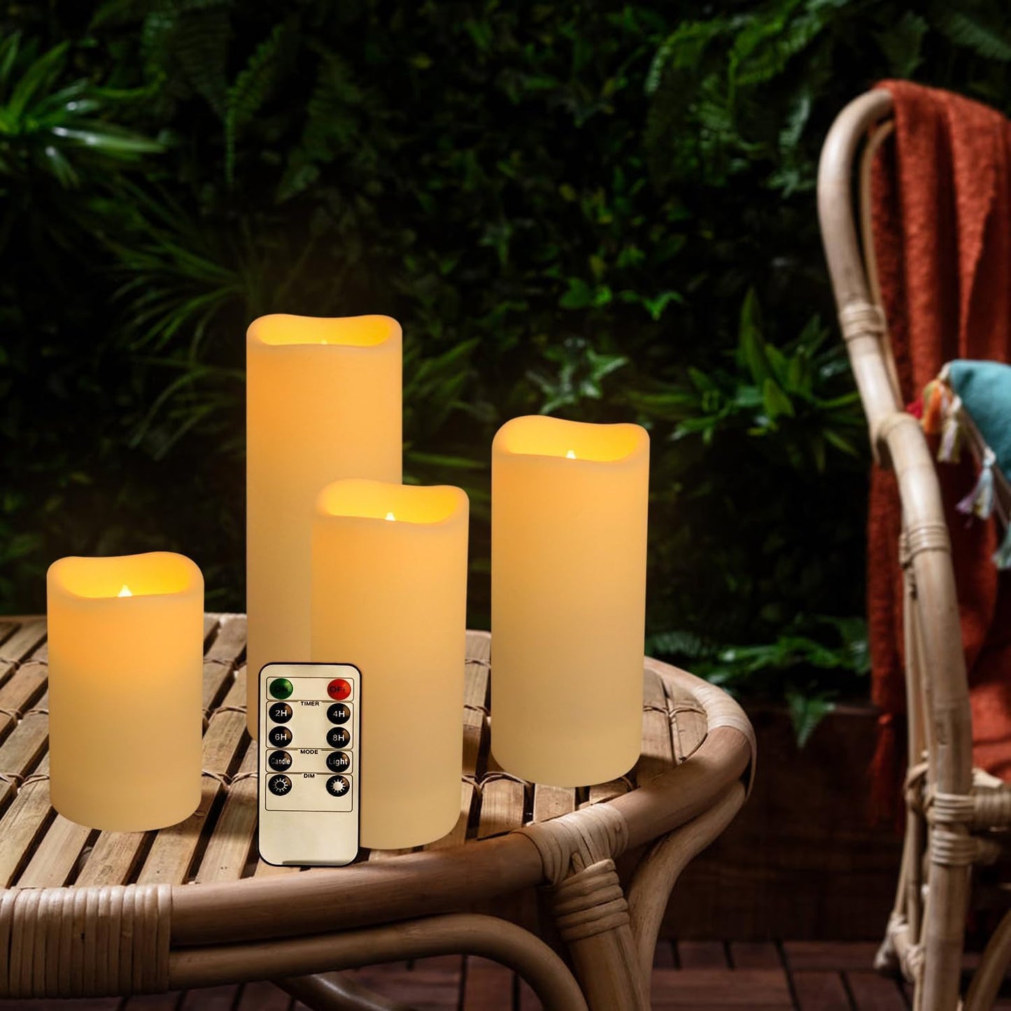 Enpornk Flameless Battery Operated Outdoor Waterproof Set of 12(D: 3" x H: 3" 4" 5" 6") Pillar LED Candles with 10-Key Remote and Cycling 24 Hours Timer