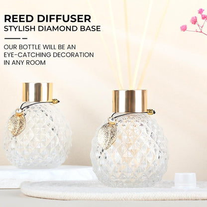 4-Piece Reed Diffuser Set with Metal Golden Decoration, 3.5-4.2oz Empty Bottles and 20 Reed Sticks, Unique Design for Home and Office (4 Different Bottles)