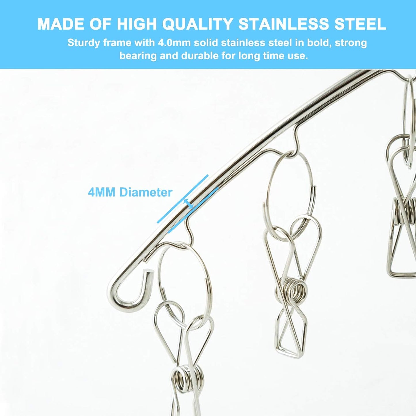 Seropy 30 Pack Metal Clothes Hangers and Clothes Drying Rack with 10 Clips(6 Pack) Stainless Steel Coat Hangers with Anti-Slip Notch, 16.5 Inch