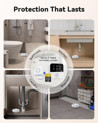 PILSAMAS Wireless Water Leak Detector, Loud Siren Water Sensor Alarm, IP67 | Top and bottom dual metal probes, Rustproof ABS plastic, Real-time drip and flood detection, Great for under sink or basement