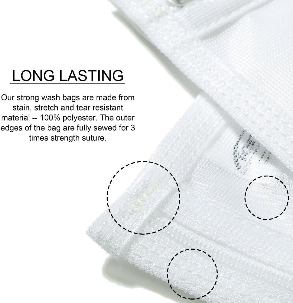 TENRAI Delicates Laundry Bags, Bra Fine Mesh Wash Bag for Underwear, Lingerie, Bra, Pantyhose, Socks, Use YKK Zipper, Have Hanger Loops, Small Openings (White, 3 Small)