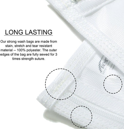 TENRAI Delicates Laundry Bags, Bra Fine Mesh Wash Bag for Underwear, Lingerie, Bra, Pantyhose, Socks, Use YKK Zipper, Have Hanger Loops (White, 1 Large & 1 Medium)