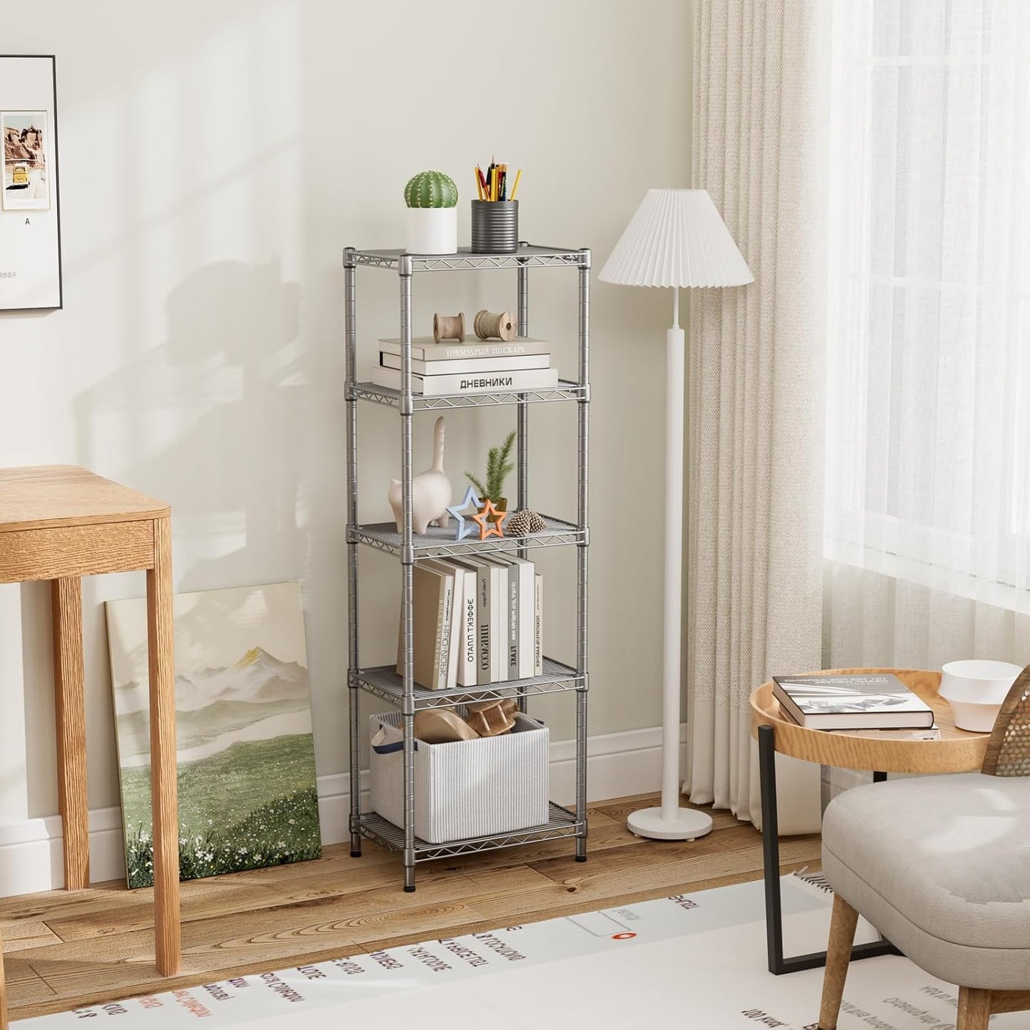 Golpart 4 Tier Adjustable Storage Shelves Metal Utility Shelf Wire Shelving Unit Organizer Rack for Home Kitchen Office Bathroom Pantry Room 12" D x 18" W x 44" H