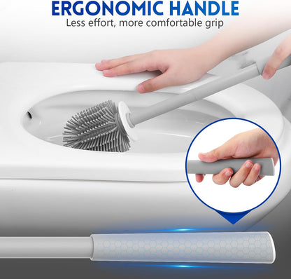 Toilet Brush and Holder Set, Silicone Toilet Bowl Brush, Bathroom Accessories, Durable Toilet Scrubber Bristles, Compact Size for RV, Wall Mountable, Drip-Proof, Deep Cleaning. (White)