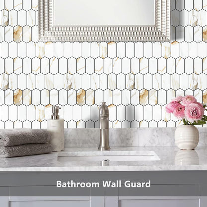 Vamos Tile Long Hexagon Peel and Stick Backsplash Tile - 10 Sheets Stick on Backsplash for Kitchen and Bathroom 12.4 x 12 Inch Glossy Wood Grain PVC Self Adhesive Mosaic Wall Tiles