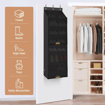 STORAGE MANIAC Over the Door Shoe Organizer with Curtain Dustproof Heavy-Duty Large Deep Pocket Hanging Shoe Organizer for Closet Dorm & Narrow Door Storage Shoe Holder Shoe Rack, 9-Shelf Beige 1 Pack