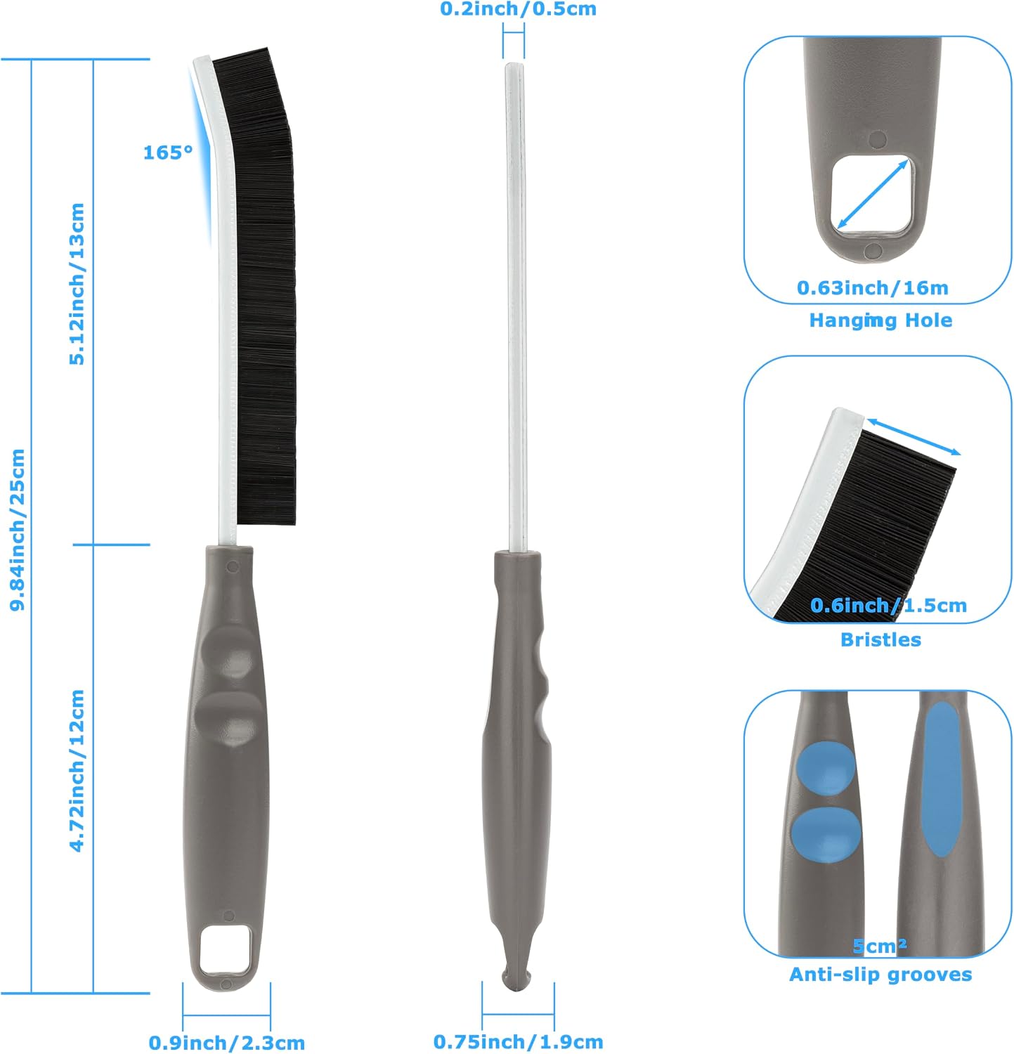 2026 NEW Ergonomic Anti-Slip Handle Grout Brush, 2Pcs Crevice Cleaning Brush, Hard Bristle Multi-Purpose Cleaning Tools, Small Cleaning Brush for Household Use Kitchen Bathroom, Right Hand