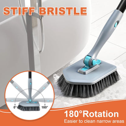 Long Handled Scrub Brush for Shower，3-in-1 Cleaning Brushes with 3 Different Function Cleaning Heads Brush for Shower Cleaning Bathroom Kitchen Walls Tub Tile