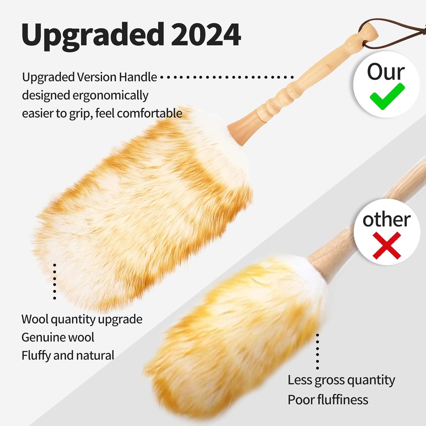 Extendable Lambswool Duster 29-110 Inch,Anti-Static Flexible Head, Stainless Steel Pole for Cleaning High Ceiling,Fan,Furniture,Roof Dusting