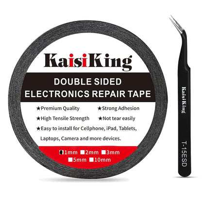 Kaisiking 2mm LCD Repair Tape for Phone Screen, Adhesive Tape with 1 Tweezers for Cell Phone, iPad, Tablets, Laptops, Camera