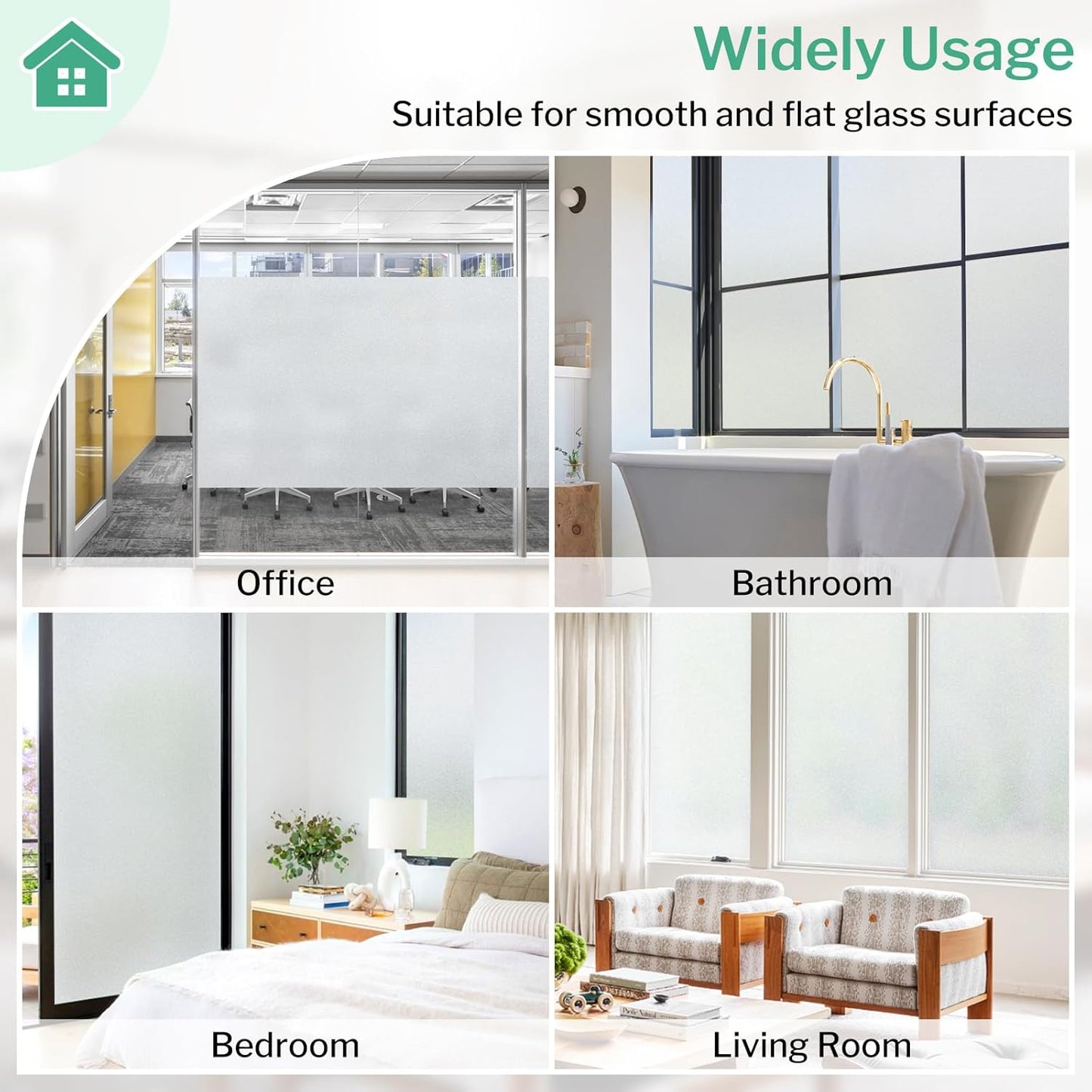 DOWELL Window Privacy Film, Frosted Glass Window Film, Static Cling Non-Adhesive Glass Clings, Sun Blocking Opaque Coverings, Reusable Door Stickers for Bathroom Home Office, Pure, 17.5" x 78.7"