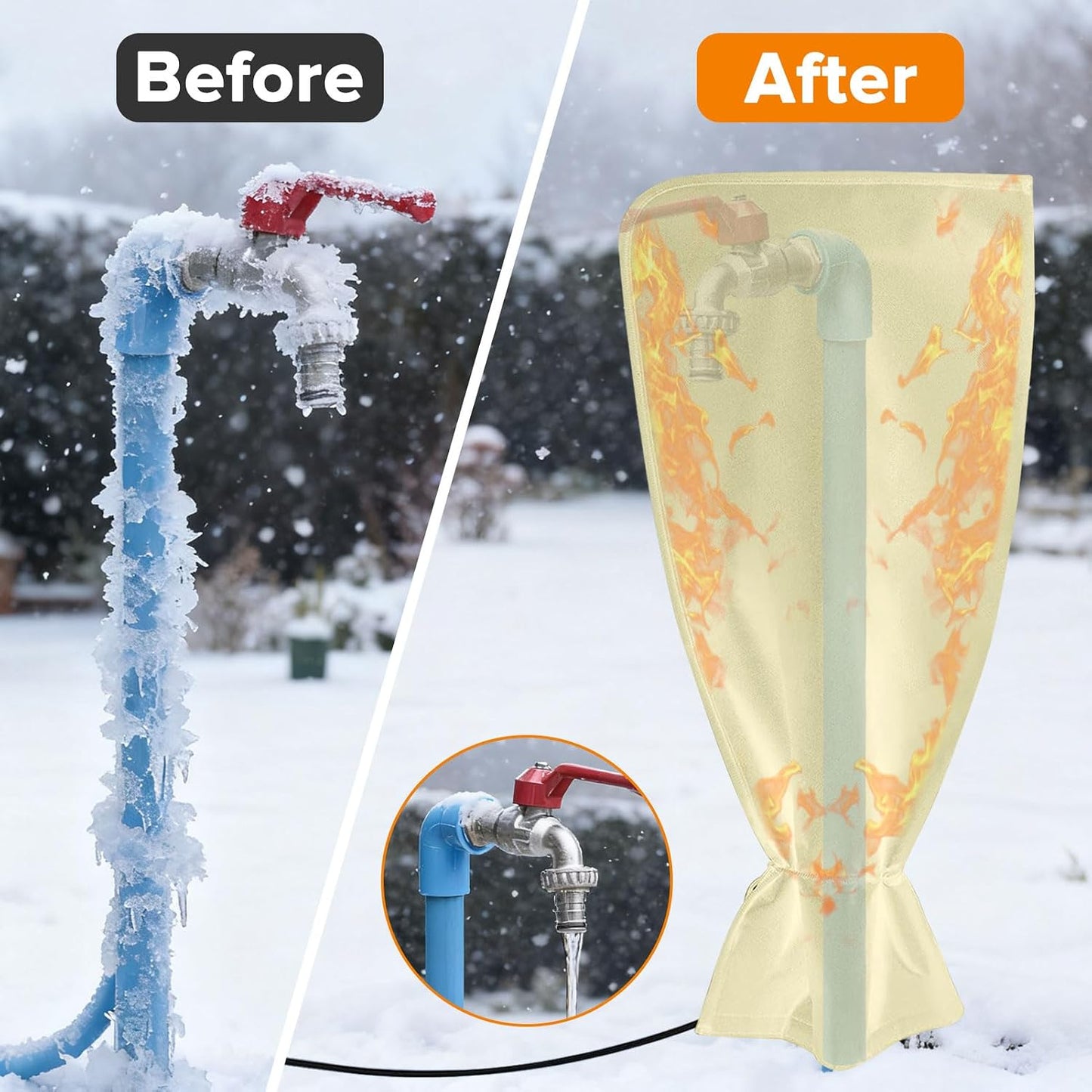 Heated Outdoor Faucet Covers for Winter Freeze Protection, 25.6" x 13.8" Outdoor Faucet Heating Cover, Reusable Waterproof Spigot Cover Winter Insulated Long Faucets Sock for Outside Faucet Hydrant