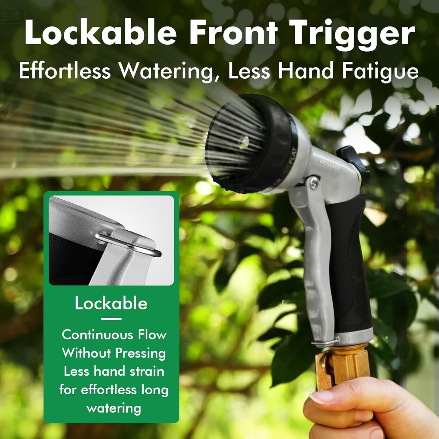 RESTMO Garden Hose Nozzle, Heavy Duty Metal Water Hose Nozzle with 7 Adjustable Spray Patterns, High Pressure Hand Sprayer with Flow Control for Watering Plants & Lawns, Washing Cars & Pets