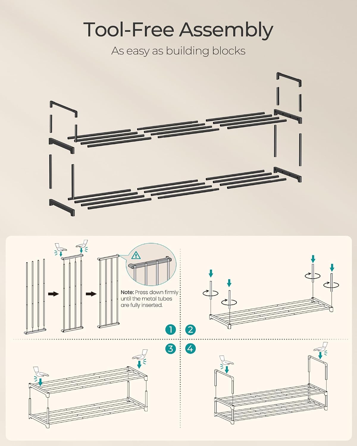 SONGMICS Shoe Rack, 6-Tier Shoe Organizer, Metal Storage Shelf, Upright or Upside Down, for 24-30 Pairs, Stackable, for Entryway, 11.8 x 36.2 x 42.7 Inches, Black ULSA306BH01