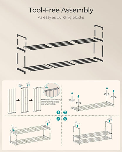 SONGMICS Shoe Rack, 6-Tier Shoe Organizer, Metal Storage Shelf, Upright or Upside Down, for 24-30 Pairs, Stackable, for Entryway, 11.8 x 36.2 x 42.7 Inches, Black ULSA306BH01