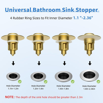 iFealClear Metal Universal Bathroom Sink Stopper, Upgraded Stainless Steel Sink Drain Strainer for 1.1''~2.36" Basin Pop Up Drain Strainer, Anti-Clogging Filter Basket, Brushed Nickel