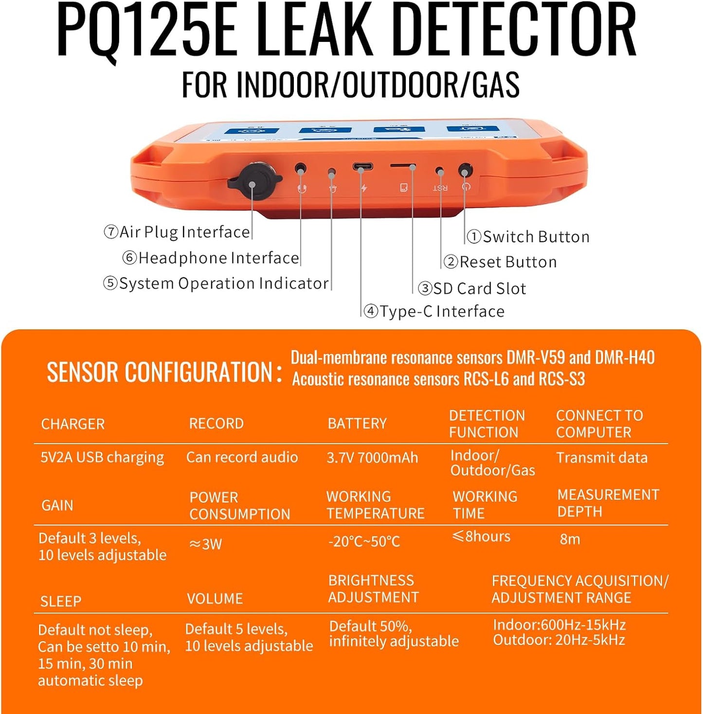 Underground Water Leak Detectors for Home PQ125A Wall Pipe Water Leakage Detection with Touchscreen Earphone and Carrying Case Multi Sensor Acoustic Pipeline Sound Intensifier