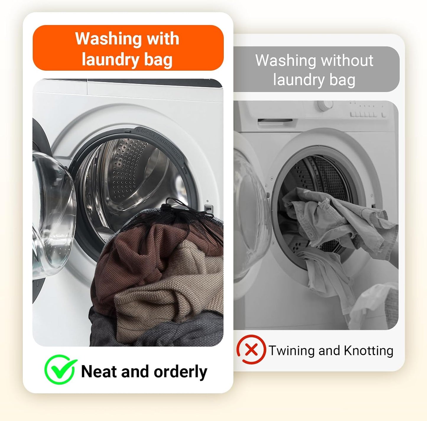 6Pcs Organic Cotton Mesh Laundry Bags for Delicates, Durable Mesh Wash Bags, Sturdy Zipper Laundry Bag for Underwear, Clothes, Shoes, Socks, (3 Large, 3 Medium)