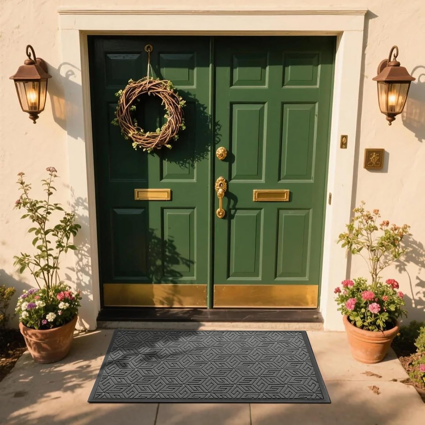 Yimobra Doormat Outdoor Entrance 29.5x17, All-Weather Waterproof Outdoor Mats for Front Door, Non Slip Welcome Door Mat for Patio Proch Outside Entryway Indoor, Black