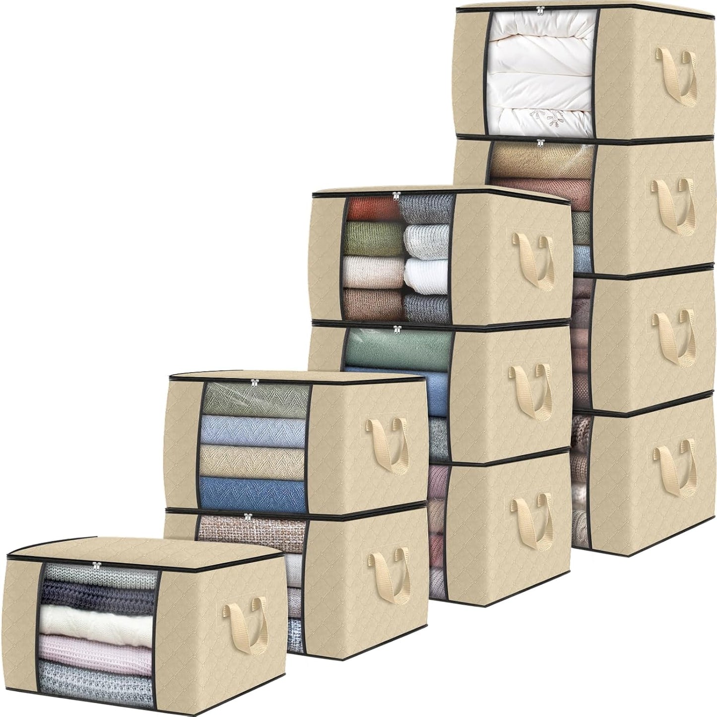 Fab totes 6 Pack Storage Bags for Clothes and Blanket, Foldable Closet Organizers and Storage with Zippers, Clear Window and Handles, Fabric Storage Bins for Sweater, Comforter, Bedding,Linen Sheets