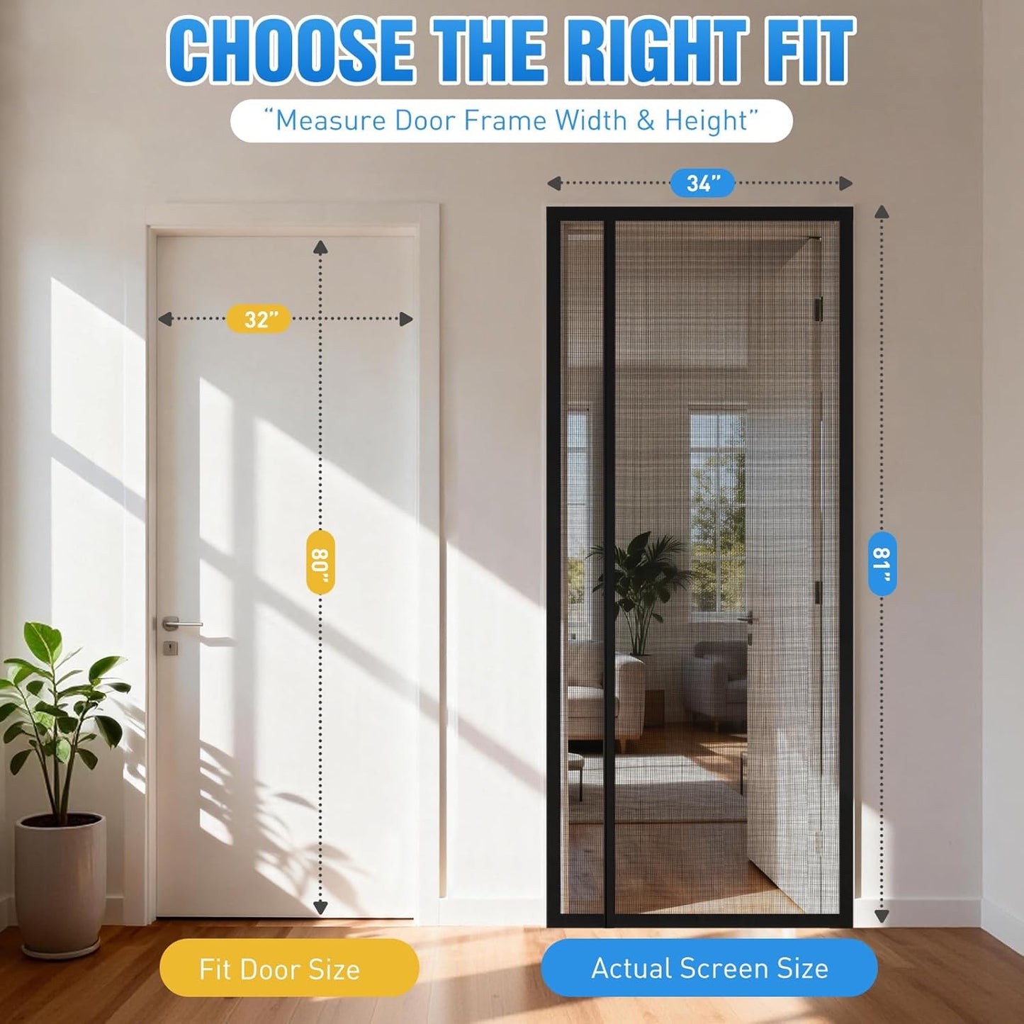 TasticTotes Magnetic Screen Door Mesh - Reversible Left & Right Opening with Magnetic Closure, Keep Buzz Out, Enjoy Fresh Air, Hands Free for Families & Pets (34" x 81", Fit Door Size 32" x 80")
