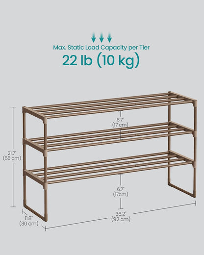 SONGMICS Shoe Rack, 6-Tier Shoe Organizer, Metal Storage Shelf, Upright or Upside Down, for 24-30 Pairs, Stackable, for Entryway, 11.8 x 36.2 x 42.7 Inches, Black ULSA306BH01