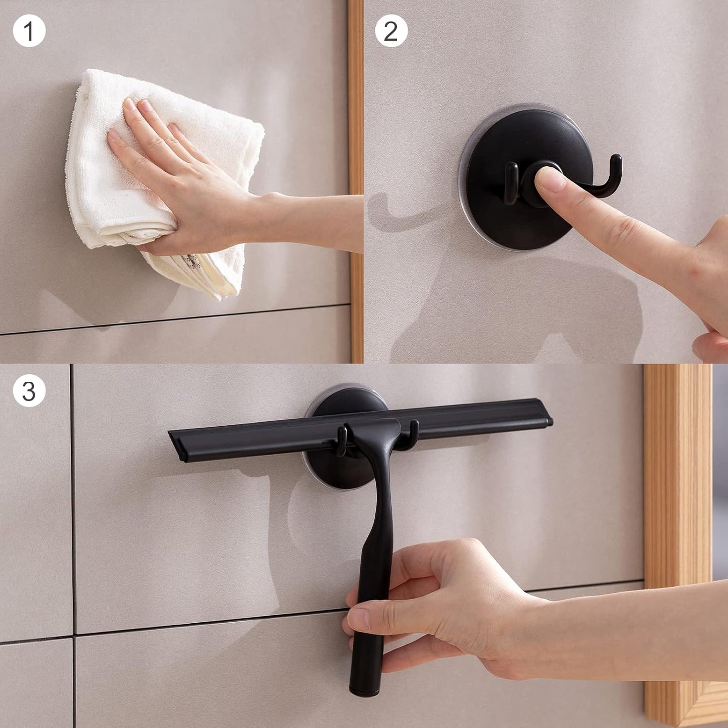 Ettori Shower Squeegee Clear Glass Wall Cleaner Stainless Steel with Suction Storage Hook -10'', Chrome