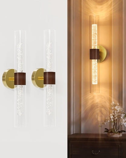10000mAh Battery Operated Wall Sconce Set of 2, Rechargeable Wireless Wall Lights with Remote Control, Dimmable Timer 3 Color Temperature Glass Wall Lamp for Living Room Bedroom Gold 21.5 Inch
