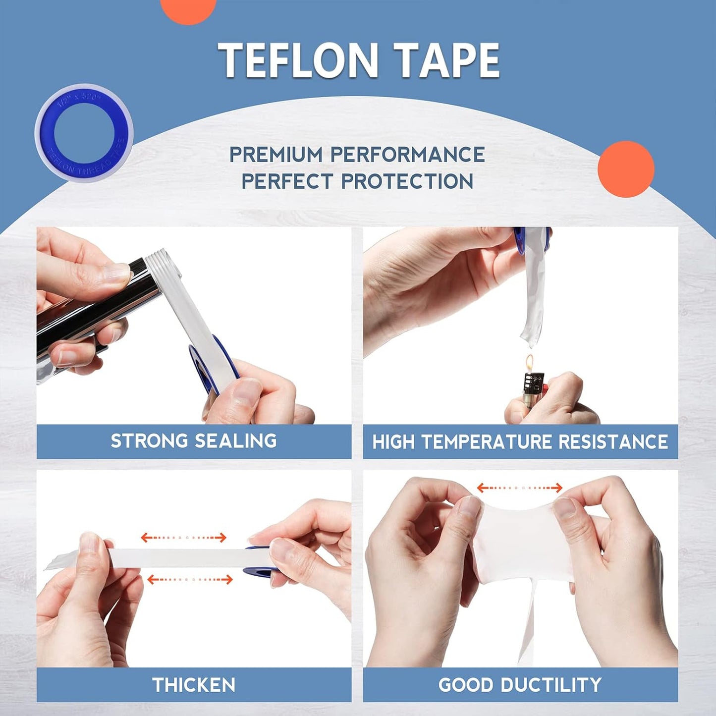 Teflon Tape,PTFE Plumbers Tape,for Sealing,Plumbing,Sealant,Thread Seal for Shower Head,Water Pipe,Prevent Leakage,(1 Roll,1/2 Inch X 520 Inches).
