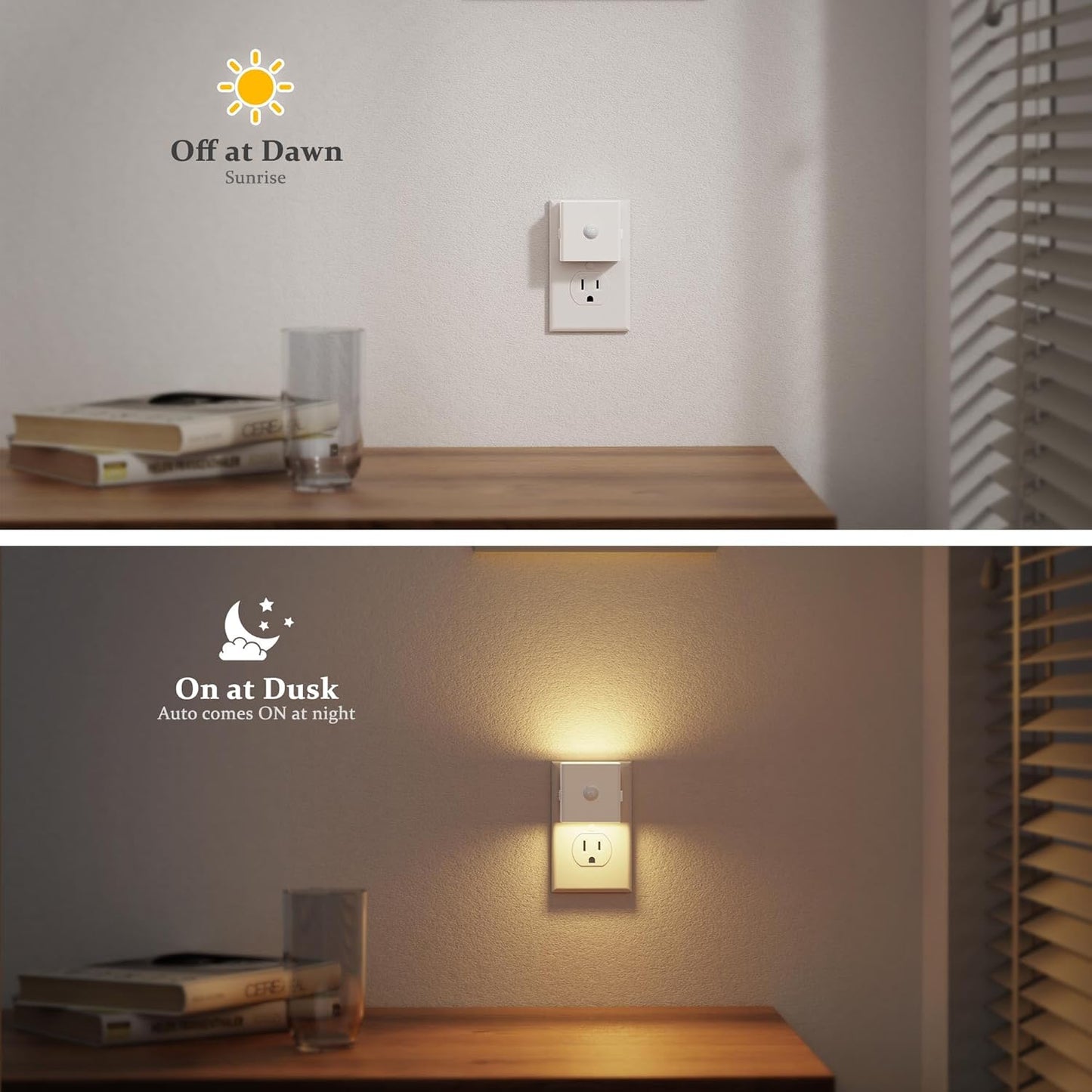 JandCase Motion Sensor Night Light, 2 Pack Motion Activated Night-Lights, 3000K Warm White LED Night Lights Plug into Wall, 30/60LM Adjustable Brightness, for Kids Adults Bathroom Bedroom