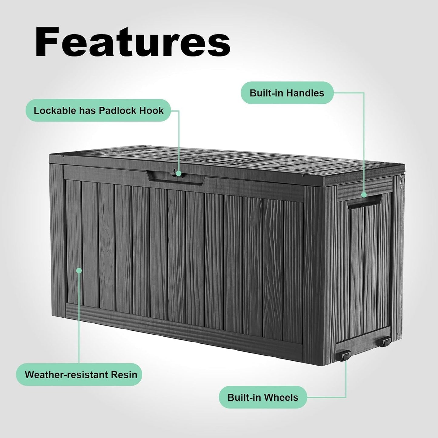 35 Gallon Waterproof Outdoor Storage Box,Deck Boxs for Outdoor and Indoor Use,Deck Storage Box for Picnic Supplies,Gardening Tools,Lockable and Easy to Install(Black)