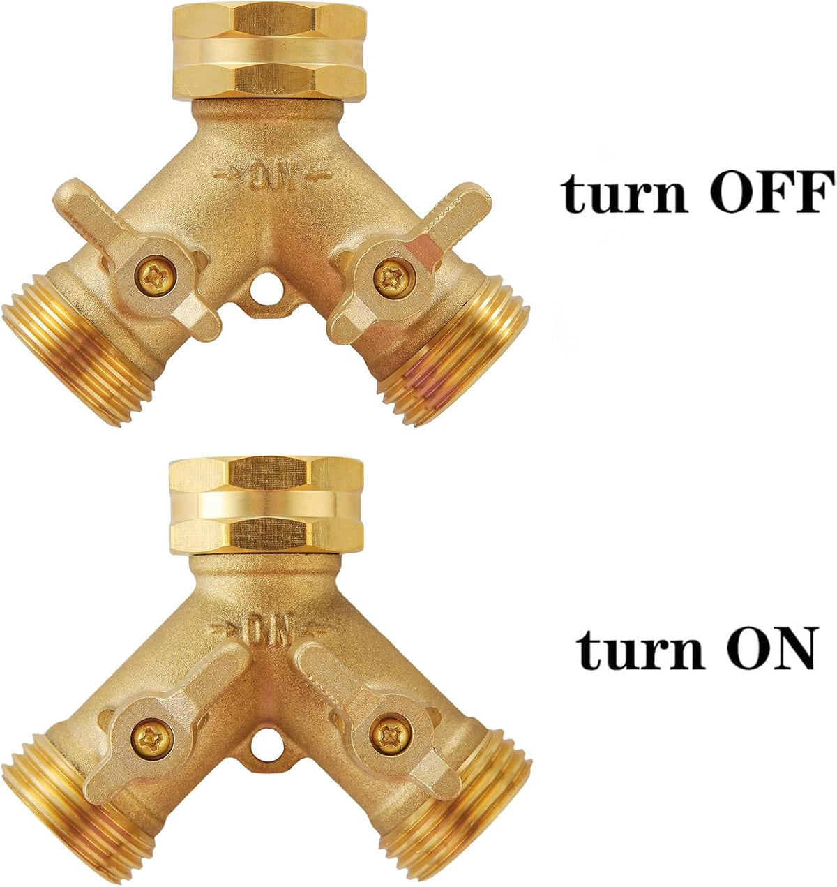 Garden Hose Splitter 2 Way Heavy Duty, Outdoor Faucet Splitter 2 Way, Solid Brass Spigot Splitter Hose Y Splitter with Shutoff Valve