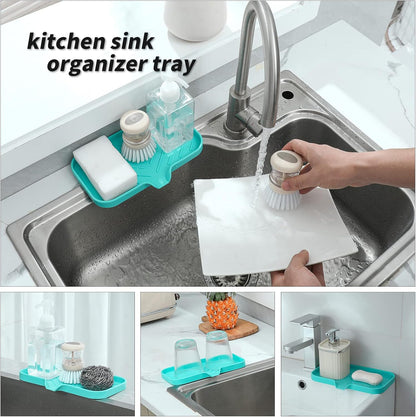 MicoYang Silicone Bathroom Soap Dishes with Drain Spout-Bathroom and Kitchen Sink Organizer,Sponge Holder,Dish Soap Tray,Perfect for Dispenser,Scrubber,Bottle,Cup on Sink or Counter-Coffee 4.9"×3.2"