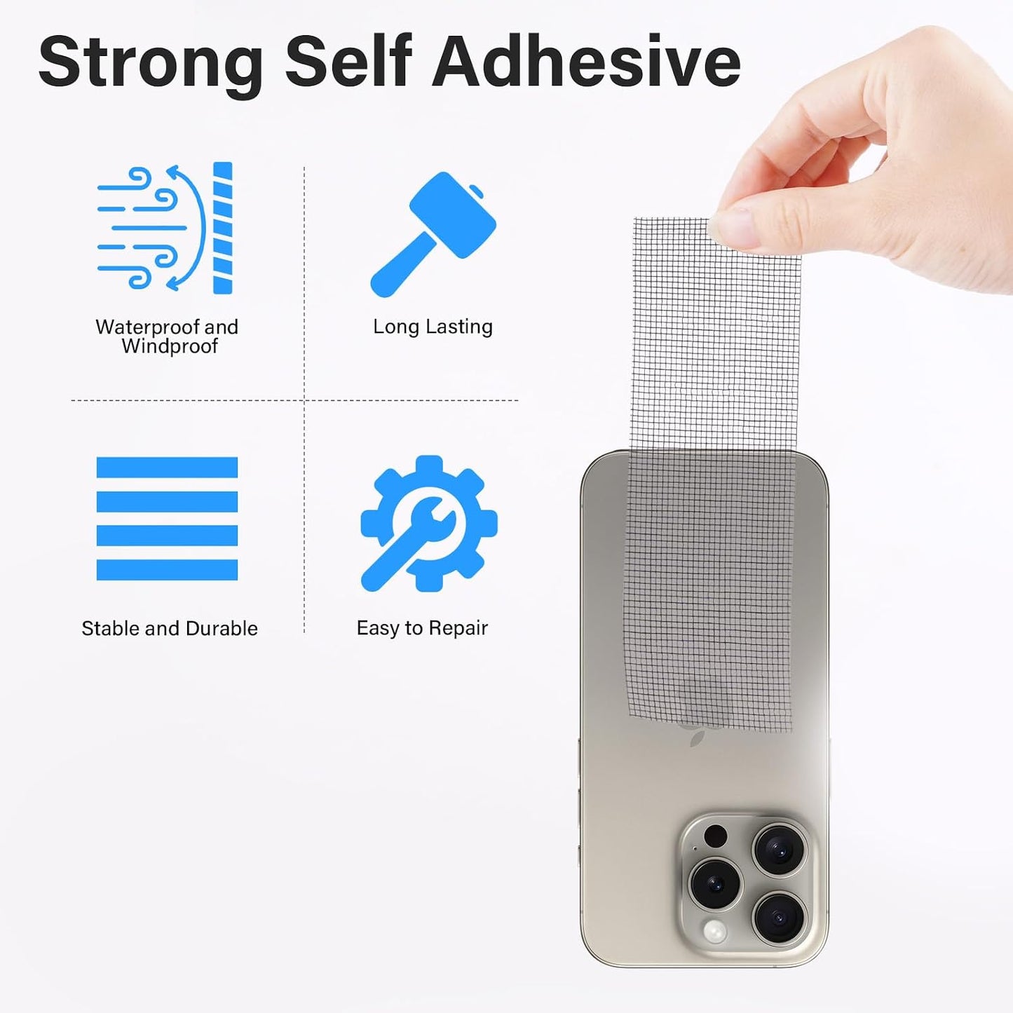 Window Screen Repair Tape, Made of 3M Tape, Screen Repair Kit for Small Holes and Tears of Windows, Doors, Mosquito Net, Strong Adhesive Patch Kit Fiberglass Mesh Tape (Transparent)