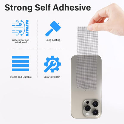 Window Screen Repair Tape, Made of 3M Tape, Screen Repair Kit for Small Holes and Tears of Windows, Doors, Mosquito Net, Strong Adhesive Patch Kit Fiberglass Mesh Tape (Transparent)