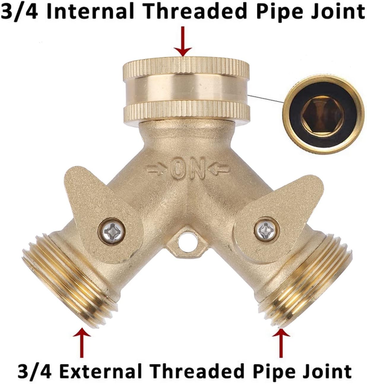 Garden Hose Splitter 2 - Way | All - Brass Strong Valve | NPT 3/4 Thread for Outdoor Watering/Laundry/Car Washing | Leak - Proof Design with Adjustable Output