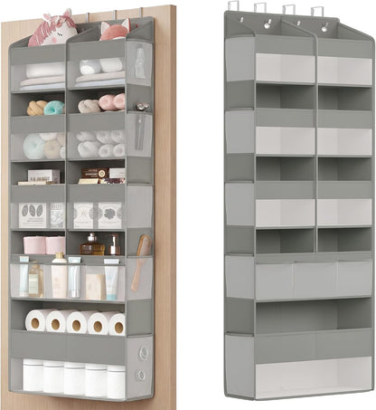SONGMICS Over-the-Door Organizer, 9-Compartment Door Hanging Storage Shelf, Foldable Closet Hanging Organizer, Heavy-Duty, Metal Hooks, Transparent, Dove Gray URDH009GD01