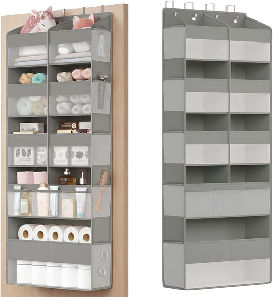 SONGMICS Over-the-Door Organizer, 9-Compartment Door Hanging Storage Shelf, Foldable Closet Hanging Organizer, Heavy-Duty, Metal Hooks, Transparent, Dove Gray URDH009GD01