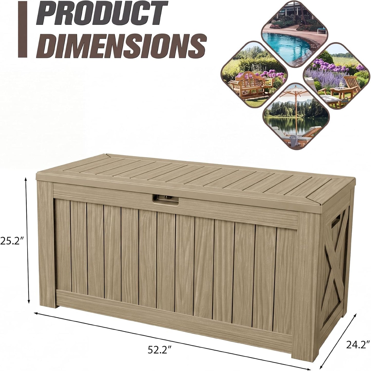 JUMMICO 31 Gallon Resin Deck Box Waterproof Indoor Outdoor Storage Boxes for Patio Furniture Cushions and Garden Tools (Brown)