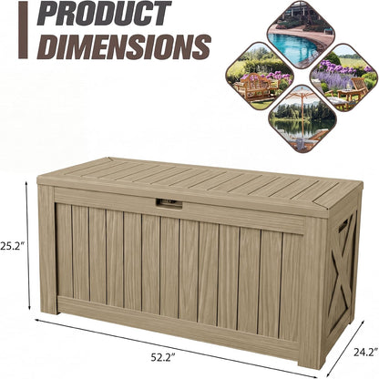 JUMMICO 31 Gallon Resin Deck Box Waterproof Indoor Outdoor Storage Boxes for Patio Furniture Cushions and Garden Tools (Brown)