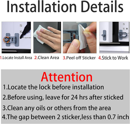 RV Camper Refrigerator Lock, 180° Swivel 90 Degree Adhesive Childproof Fridge Latch for Cabinet No Drill, Baby Proofing Freezer Oven Drawer, Renter Friendly Safety Lock for Toddler Cat 2PCS