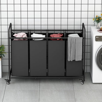 LINZINAR 3-Bag Laundry Hamper, Black Laundry Basket, 35.6 Gal(135 L) Laundry Sorter Cart Laundry Room Organization with Heavy Duty Rolling Lockable Wheels and Removable Bags